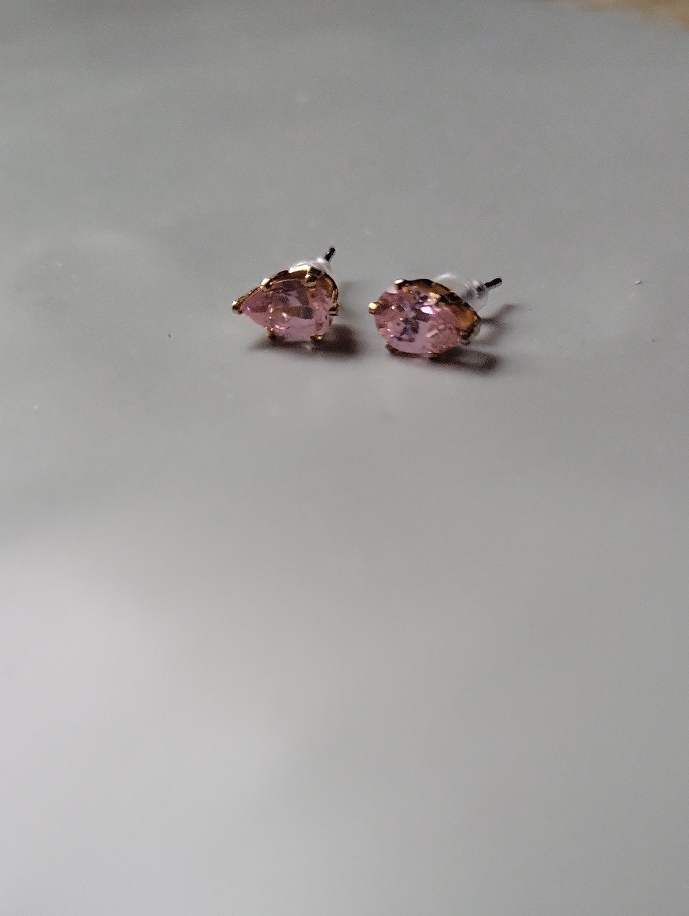 Pear Shaped Pink CZ Stud Earrings
